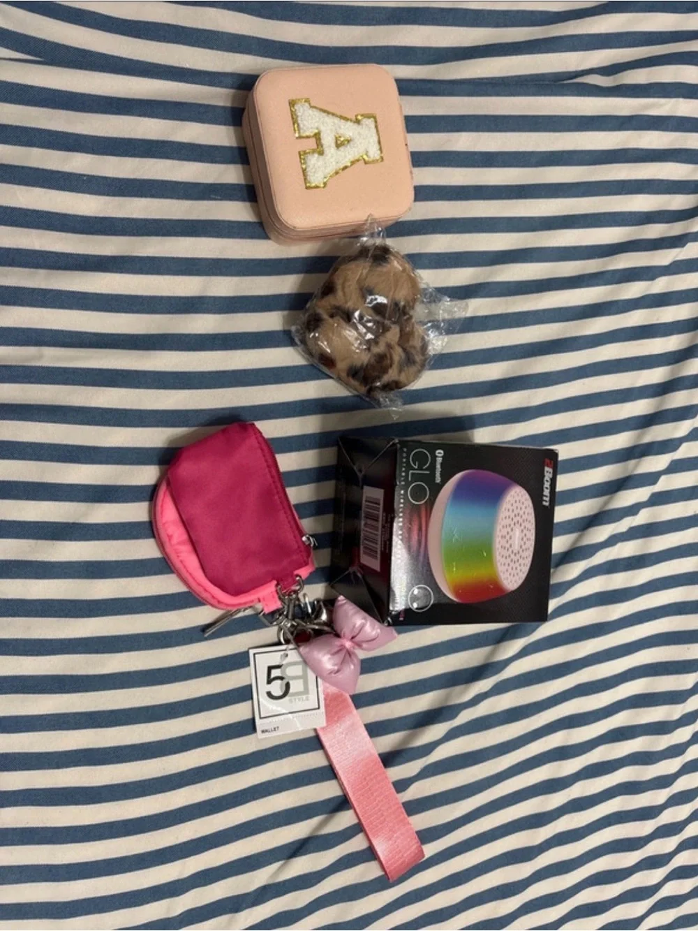 Women's Pink Double Pouch Wristlet with Charm Strap